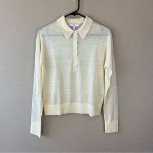 banana republic linen blend long sleeve johnny collar shirt vanilla custard